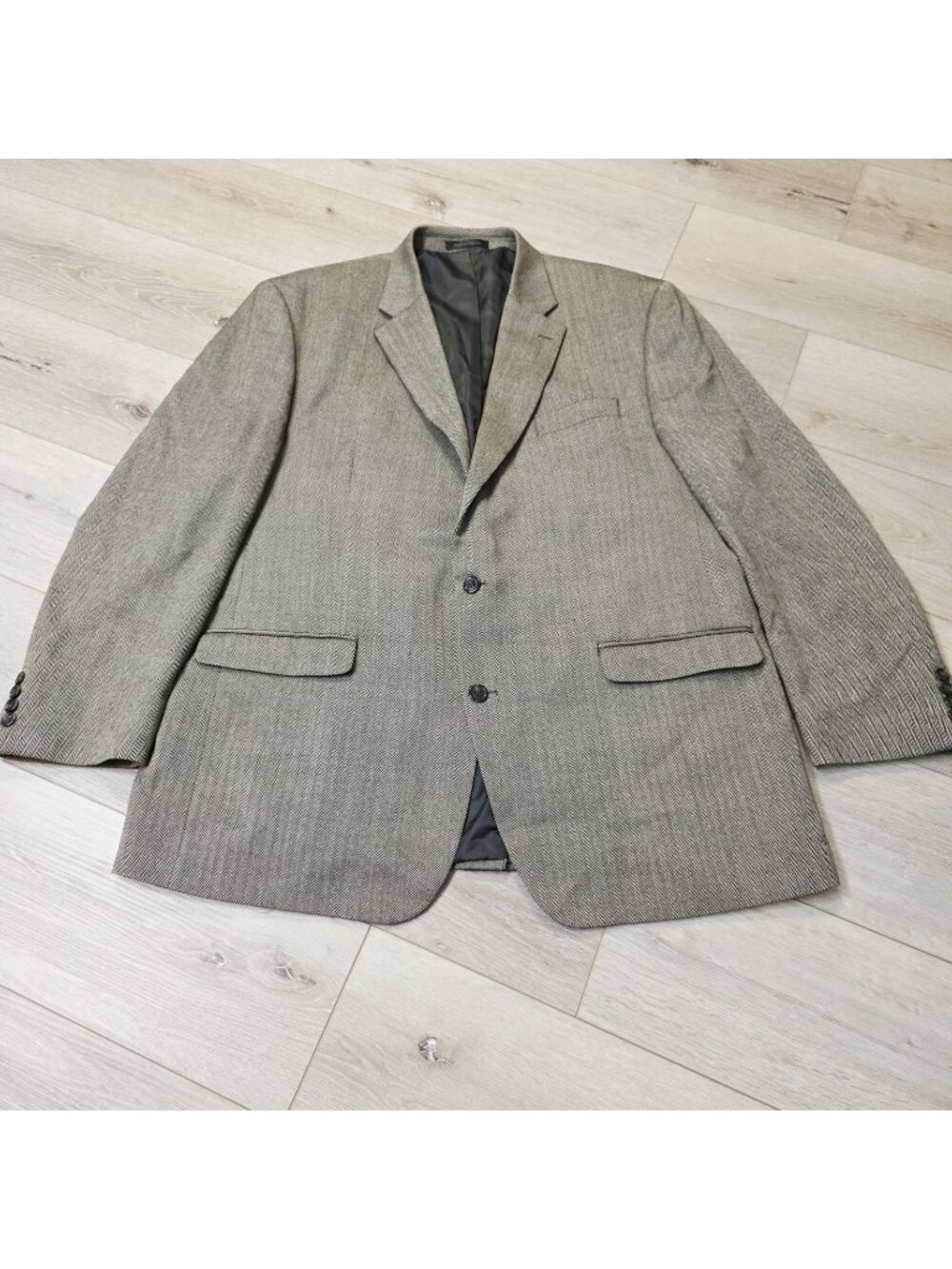 Vtg Mens Chaps Herringbone Wool 48L Blazer Suit Sports Jacket Ivy League Style